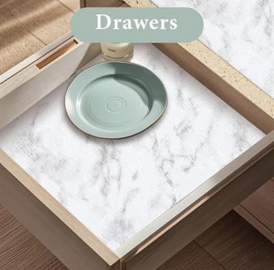 Marble Pattern Kitchen Countertop and Drawer Liners, Easy-Cut, No Glue, White - Thumbnail 6