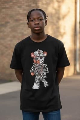 Preowned Streetwear Bear Cyborg Graphic Tee Black Size Medium - Thumbnail 2