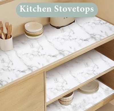 Marble Pattern Kitchen Countertop and Drawer Liners, Easy-Cut, No Glue, White