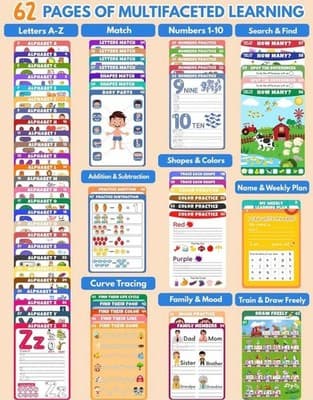 Kids Trace & Erase Learning Book – 62 Pages | Alphabet, Numbers & Shapes - Thumbnail 3