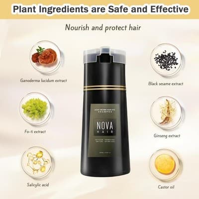 Nova Hair Dye Shampoo 3-in-1 Gray Coverage Men & Women Black - Thumbnail 4