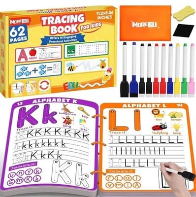 Kids Trace & Erase Learning Book – 62 Pages | Alphabet, Numbers & Shapes - Thumbnail 2