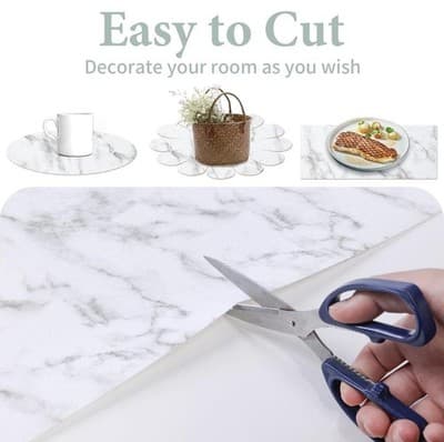 Marble Pattern Kitchen Countertop and Drawer Liners, Easy-Cut, No Glue, White - Thumbnail 2
