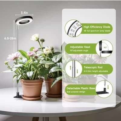 One Indoor Plant Grow Light Halo LED Adjustable Timer 10 Brightness Levels - Thumbnail 5