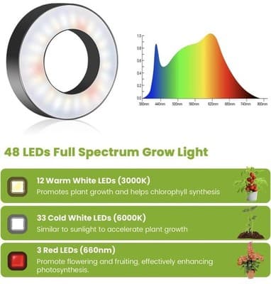 One Indoor Plant Grow Light Halo LED Adjustable Timer 10 Brightness Levels - Thumbnail 8