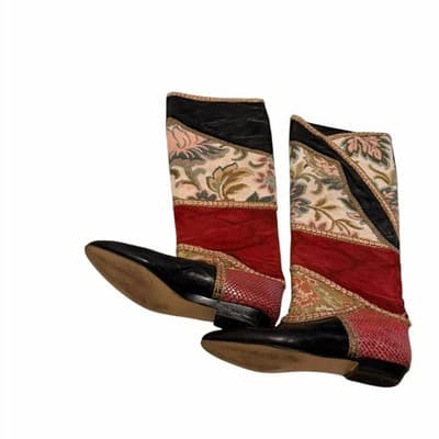 Raffaele Giardini Patchwork Leather Boots Vintage Designer Pointed Toe Statement - Thumbnail 2