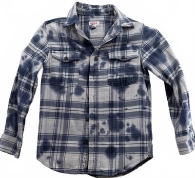 Cat & Jack Boys Blue White Tie-Dye Plaid Flannel Shirt Size S (6/7) - Thumbnail 6