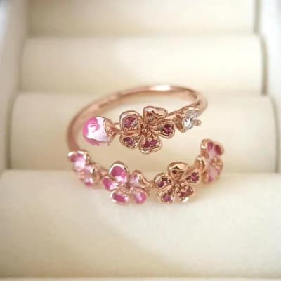 Pandora Floral Ring | Rose Gold Sparkle | Feminine, Elegant Statement Sz US7/N - Thumbnail 2