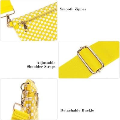NEW!!! Yellow & White Woven Crossbody Bag — Vegan Leather - Thumbnail 3