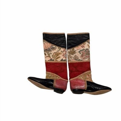 Raffaele Giardini Patchwork Leather Boots Vintage Designer Pointed Toe Statement - Thumbnail 4