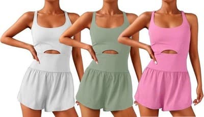 Wenlia Women's Workout Romper Black Built-In Bra & Shorts- Sz MEDIUM - Thumbnail 5