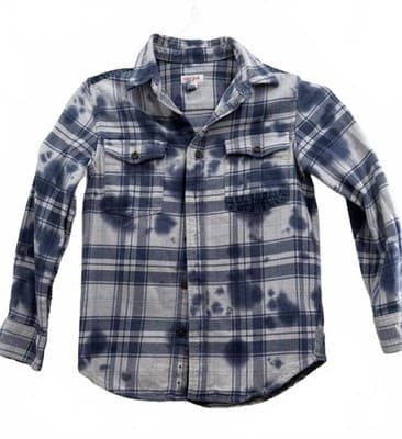 Cat & Jack Boys Blue White Tie-Dye Plaid Flannel Shirt Size S (6/7) - Thumbnail 2