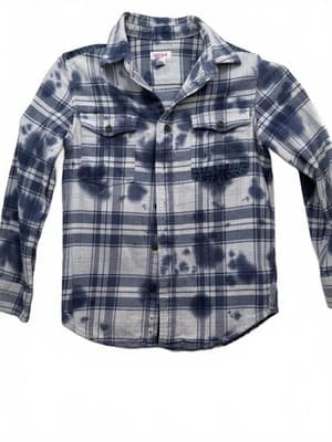 Cat & Jack Boys Blue White Tie-Dye Plaid Flannel Shirt Size S (6/7) - Thumbnail 3