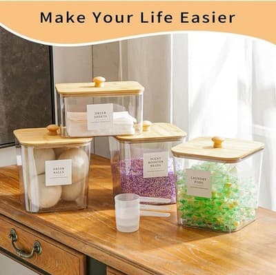 4-Piece Clear Laundry Storage Set — Containers + Dryer Sheet Holder + Labels - Thumbnail 2