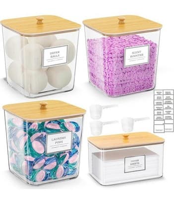 4-Piece Clear Laundry Storage Set — Containers + Dryer Sheet Holder + Labels - Thumbnail 4