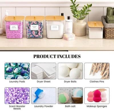 4-Piece Clear Laundry Storage Set — Containers + Dryer Sheet Holder + Labels - Thumbnail 3