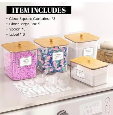 4-Piece Clear Laundry Storage Set — Containers + Dryer Sheet Holder + Labels - Thumbnail 5