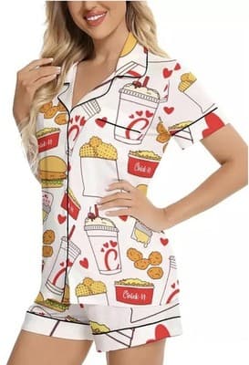 Custom Chick-fil-A Inspired Pajama Set Cream Size Small Cute - Thumbnail 5