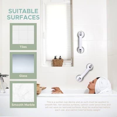 12 Inch Suction Grab Bar 2 Pack No Drill Shower Safety Handle Non Slip Grip - Thumbnail 7