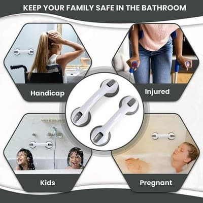 12 Inch Suction Grab Bar 2 Pack No Drill Shower Safety Handle Non Slip Grip - Thumbnail 2
