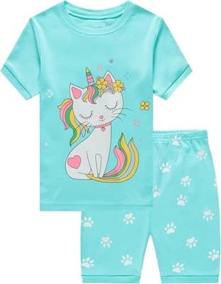Kids Unicorn Print Pajama Set Blue Size Small Comfortable Sleepwear - Thumbnail 2