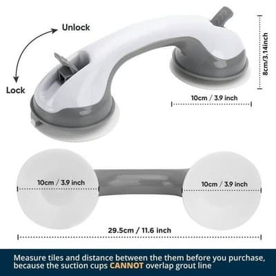 12 Inch Suction Grab Bar 2 Pack No Drill Shower Safety Handle Non Slip Grip - Thumbnail 3