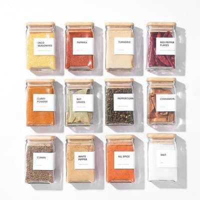Glass Spice Jars Set with Bamboo Lids - Clear Square Bottles - Thumbnail 2