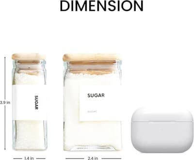 Glass Spice Jars Set with Bamboo Lids - Clear Square Bottles - Thumbnail 3