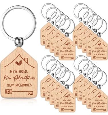 New Home Wooden House Keychain Bulk 20pc Realtor Closing Gift