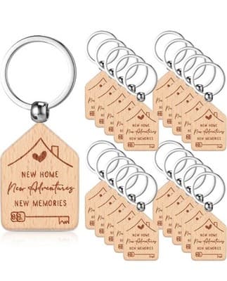 New Home Wooden House Keychain Bulk 20pc Realtor Closing Gift - Thumbnail 2