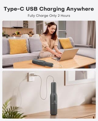Ofuzzi Slim H7 Pro Cordless Rechargeable Handheld Vacuum — LED Light | Gray - Thumbnail 3