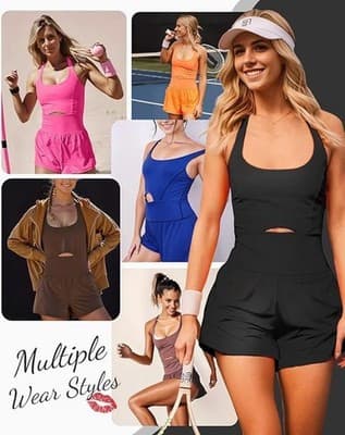 Wenlia Women's Workout Romper Black Built-In Bra & Shorts- Sz LARGE - Thumbnail 4