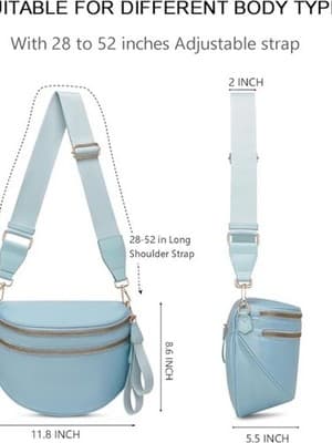 Sky Blue Bum Bag Crossbody for Women — Double Zip Adjustable Strap - Thumbnail 2
