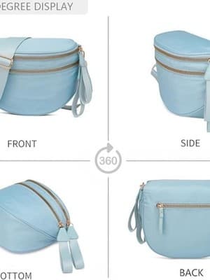 Sky Blue Bum Bag Crossbody for Women — Double Zip Adjustable Strap - Thumbnail 3