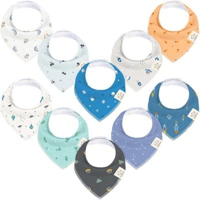 10-Pack Organic Bandana Bibs — Drool & Teething Relief | Soft & Absorbent