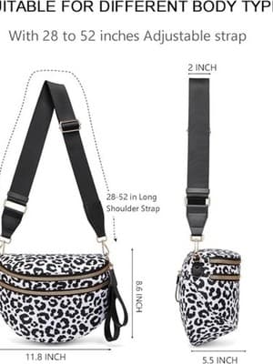 Leopard Print Crossbody Belt Bag Double Zip Wide Strap - Thumbnail 4