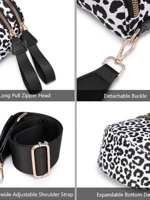 Leopard Print Crossbody Belt Bag Double Zip Wide Strap - Thumbnail 3