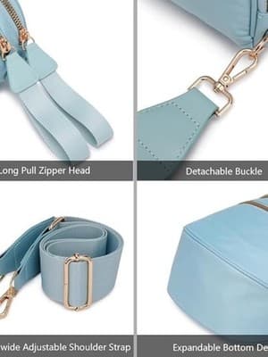 Sky Blue Bum Bag Crossbody for Women — Double Zip Adjustable Strap - Thumbnail 4