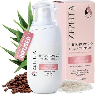 Zephta H-Regrow Hair Growth Spray Rice Water Biotin Caffeine Thinning Scalp