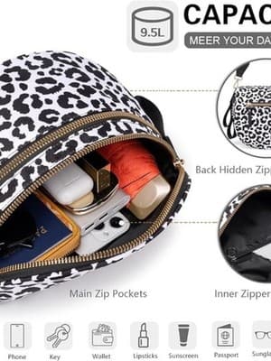 Leopard Print Crossbody Belt Bag Double Zip Wide Strap - Thumbnail 2