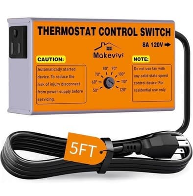 Attic Fan Thermostat Control 120V Adjustable Temp with Plug In Socket - Thumbnail 6