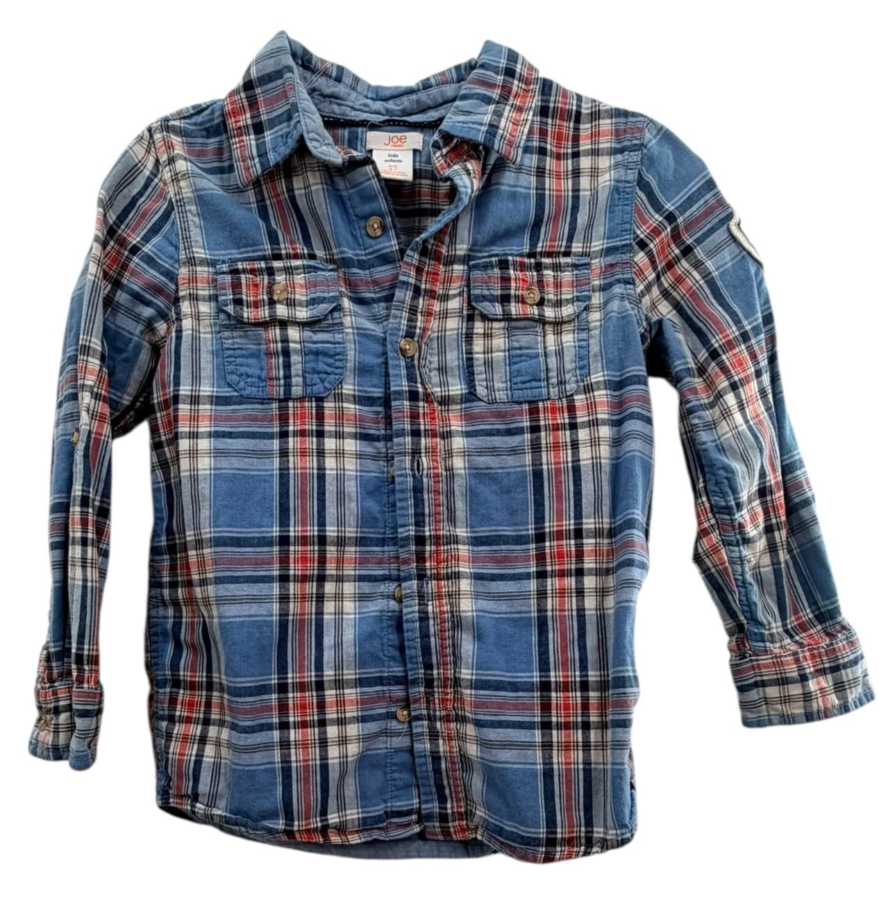 Joe Fresh Kids Blue Red Plaid Flannel Button Down Shirt Size S 6-7 - Thumbnail 2