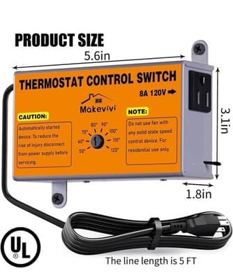 Attic Fan Thermostat Control 120V Adjustable Temp with Plug In Socket - Thumbnail 2