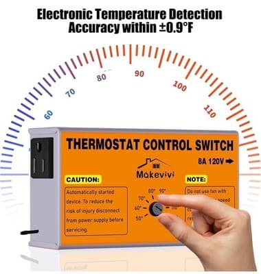 Attic Fan Thermostat Control 120V Adjustable Temp with Plug In Socket - Thumbnail 4