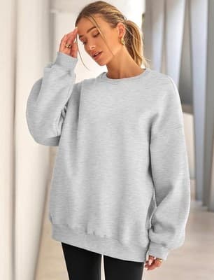 Oversized Fleece Sweatshirt Grey – Soft Cozy Pullover - Thumbnail 2