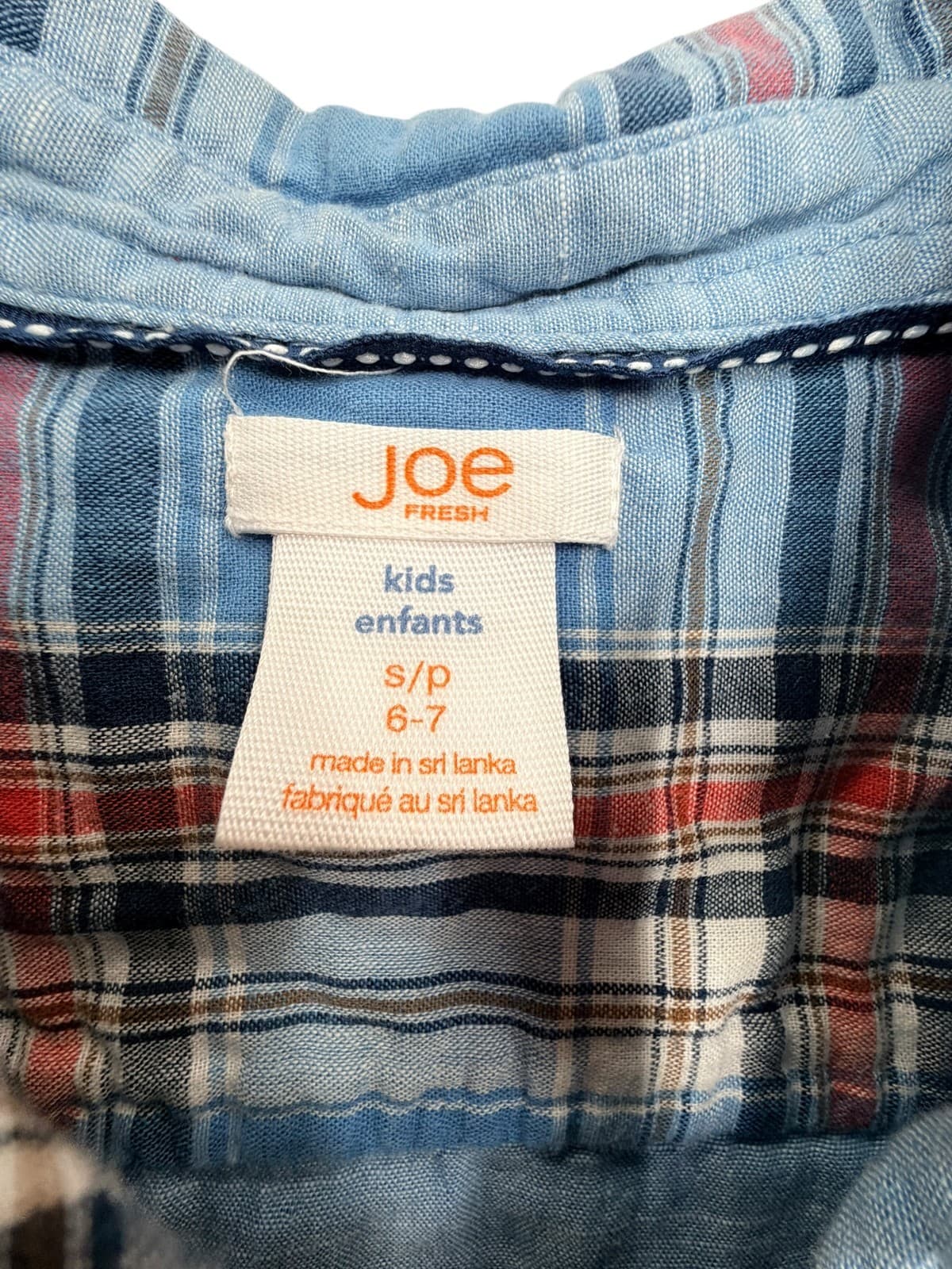 Joe Fresh Kids Blue Red Plaid Flannel Button Down Shirt Size S 6-7 - Thumbnail 3