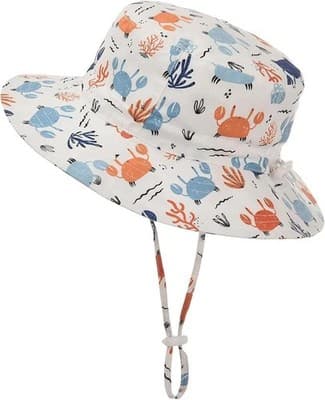 Kids Bucket Hat with Crab Print Adjustable Chin Strap White|Blue|Orange - Thumbnail 3