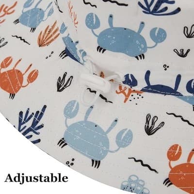 Kids Bucket Hat with Crab Print Adjustable Chin Strap White|Blue|Orange - Thumbnail 5
