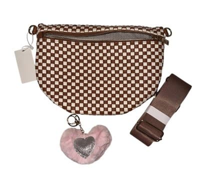 NEW!!! Caramel & White Woven Crossbody Bag — Vegan Leather - Thumbnail 2