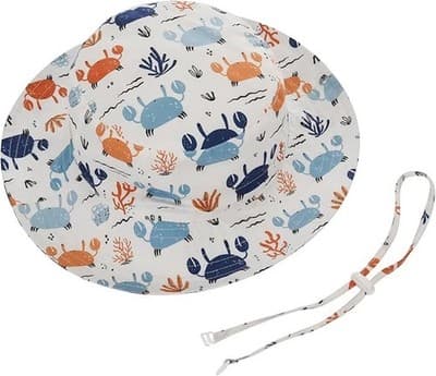 Kids Bucket Hat with Crab Print Adjustable Chin Strap White|Blue|Orange - Thumbnail 2